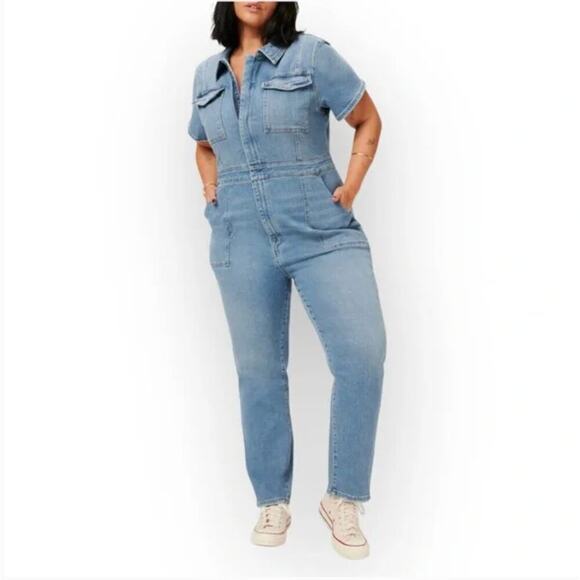 NEW $169 Good American Blue Denim Fit For Success Jumpsuit - Picture 4 of 8